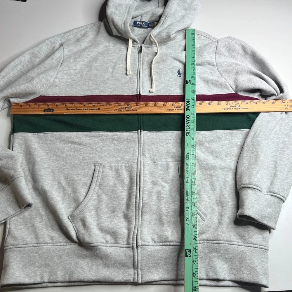 Polo Ralph Lauren Mens‎ XXL Full Zip Hoodie Gray Striped Fleece Sweatshirt Talon